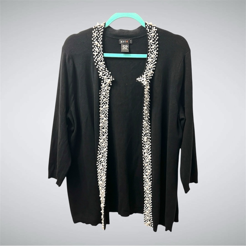 Evie Black Cardigan with Pearl and Crystal Embellishments